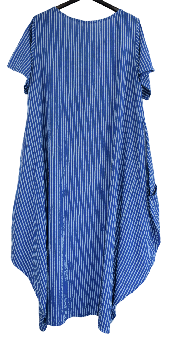 Ladies Italian Lagenlook Stripe Cotton Lightweight Summer Baggy Long Dress SS24