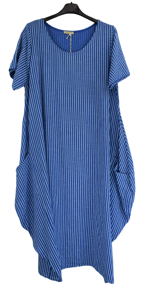 Ladies Italian Lagenlook Stripe Cotton Lightweight Summer Baggy Long Dress SS24