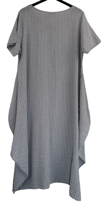 Ladies Italian Lagenlook Stripe Cotton Lightweight Summer Baggy Long Dress SS24