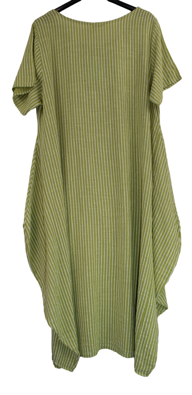 Ladies Italian Lagenlook Stripe Cotton Lightweight Summer Baggy Long Dress SS24