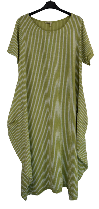 Ladies Italian Lagenlook Stripe Cotton Lightweight Summer Baggy Long Dress SS24