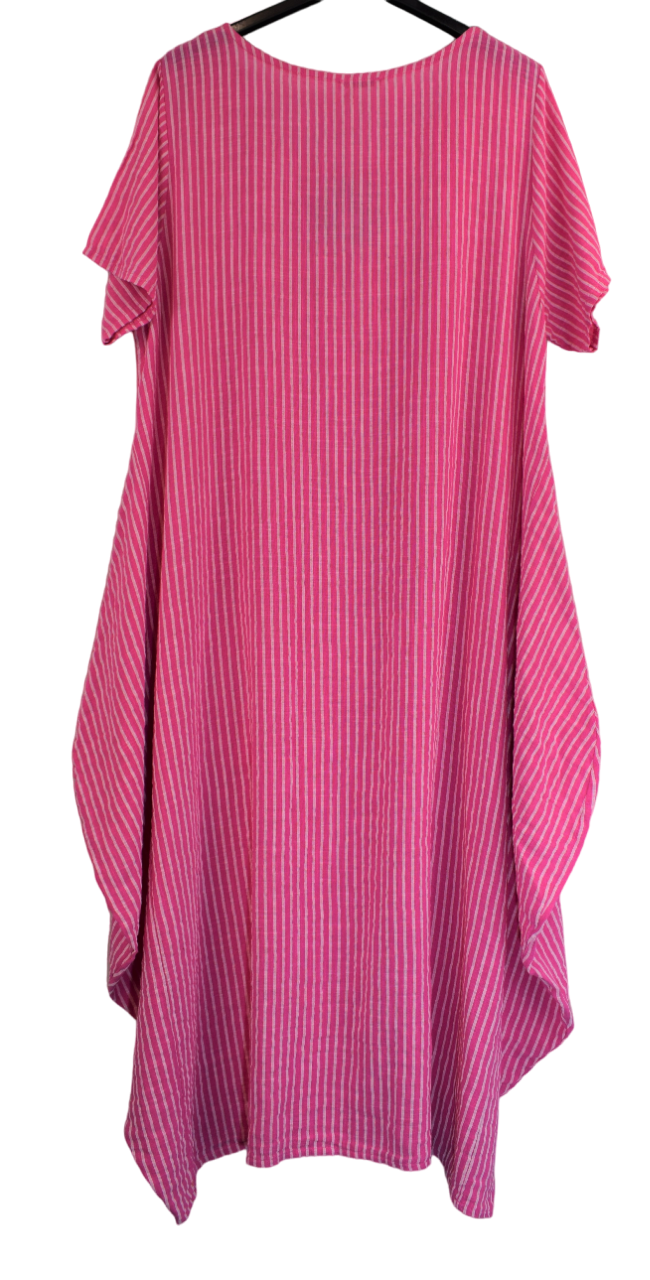 Ladies Italian Lagenlook Stripe Cotton Lightweight Summer Baggy Long Dress SS24