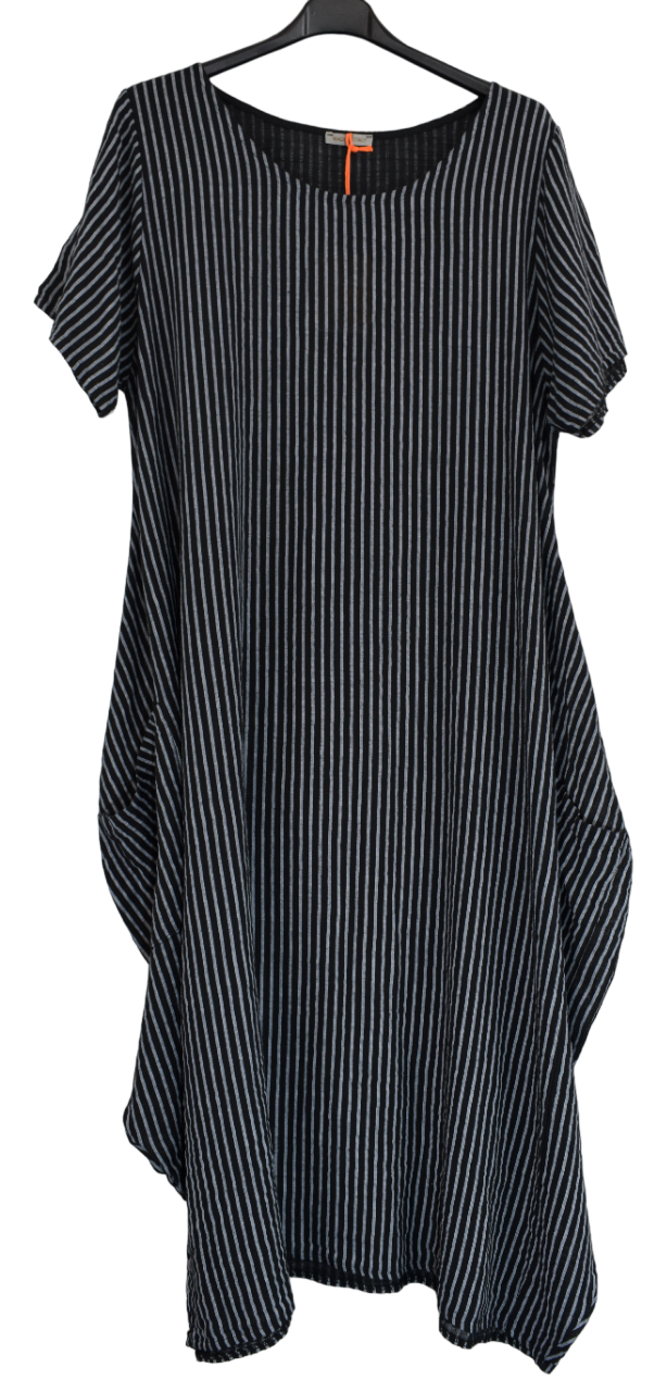 Ladies Italian Lagenlook Stripe Cotton Lightweight Summer Baggy Long Dress SS24