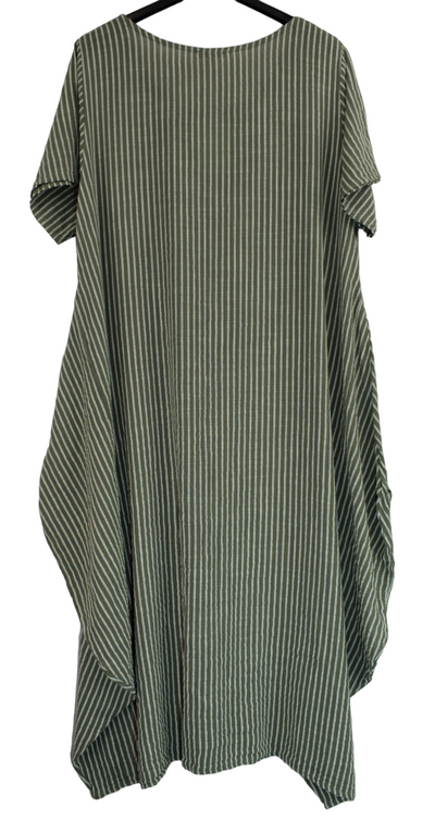 Ladies Italian Lagenlook Stripe Cotton Lightweight Summer Baggy Long Dress SS24