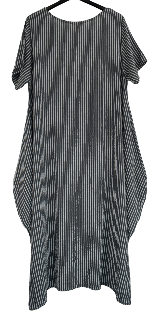 Ladies Italian Lagenlook Stripe Cotton Lightweight Summer Baggy Long Dress SS24