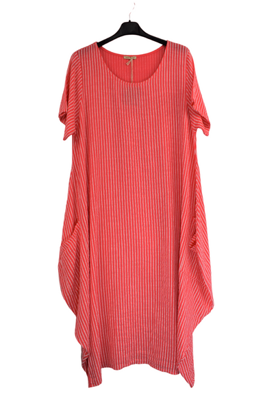 Ladies Italian Lagenlook Stripe Cotton Lightweight Summer Baggy Long Dress SS24