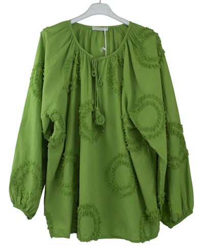 Ladies Italian Lagenlook Embossed Circle  Lightweight Cotton Summer Tunic Top