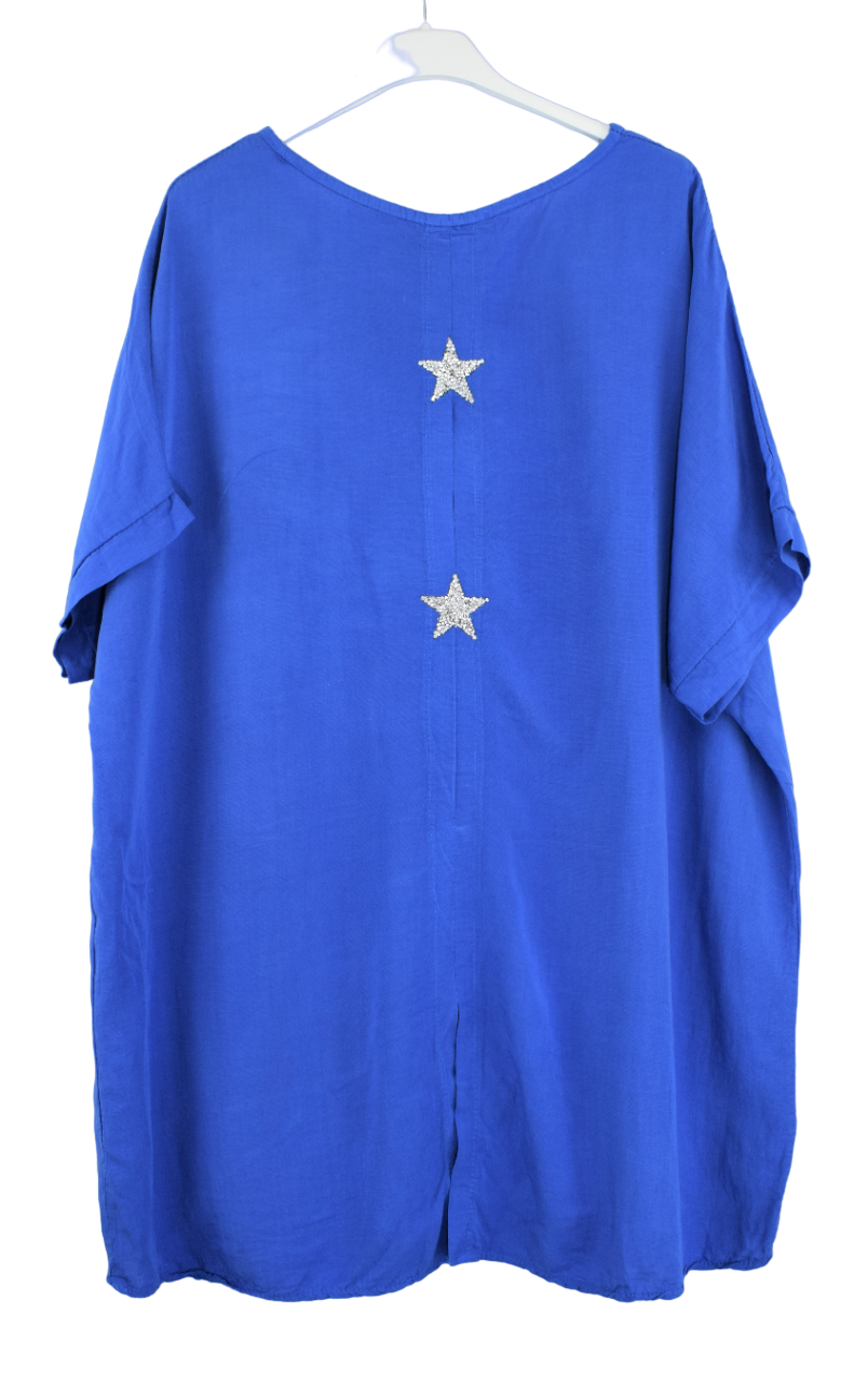 Ladies Italian Lagenlook Star Diamante Tunic Oversized Boxy  Top