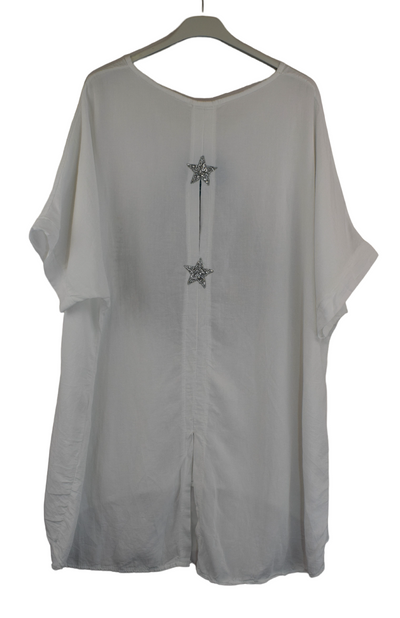 Ladies Italian Lagenlook Star Diamante Tunic Oversized Boxy  Top