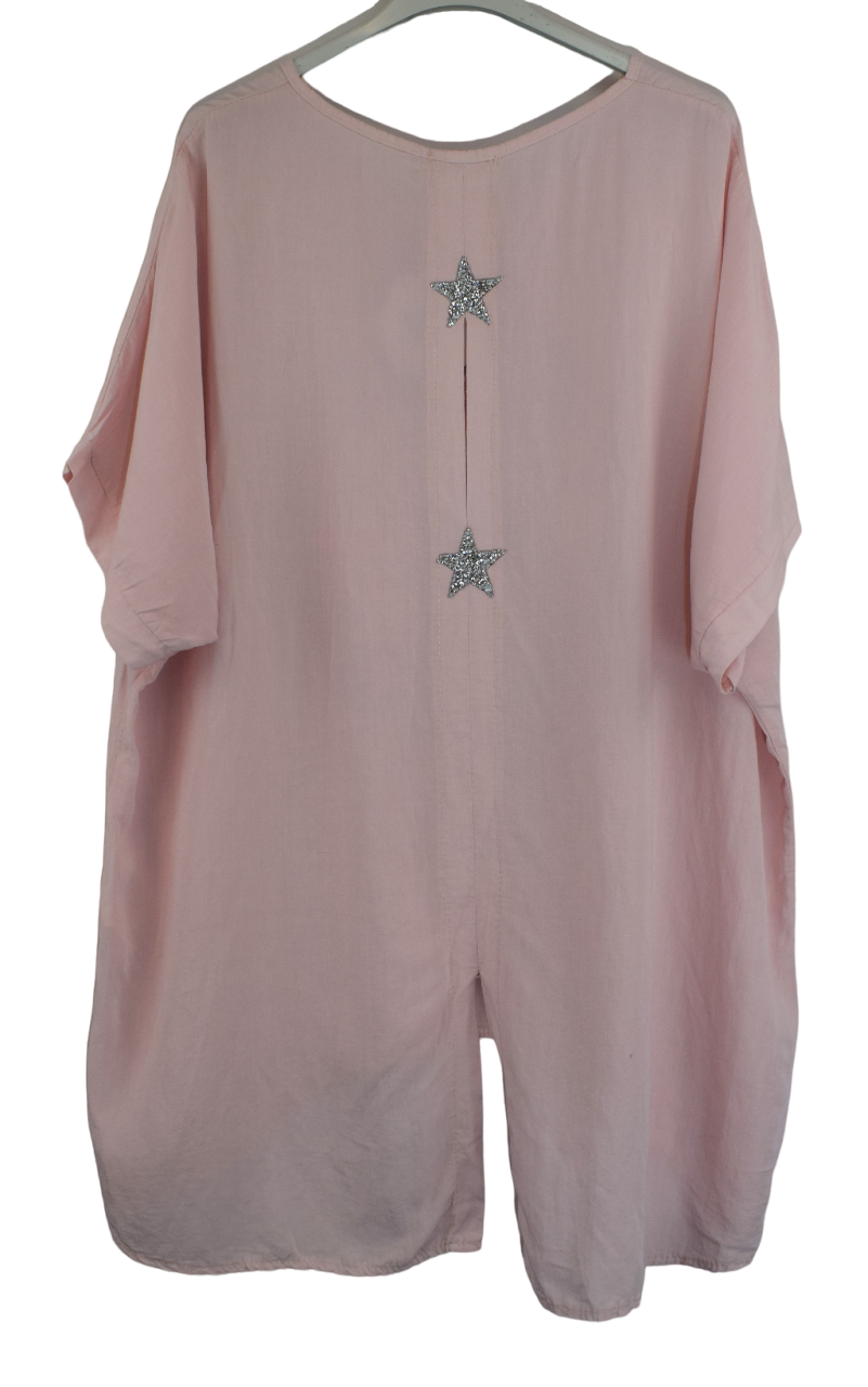 Ladies Italian Lagenlook Star Diamante Tunic Oversized Boxy  Top