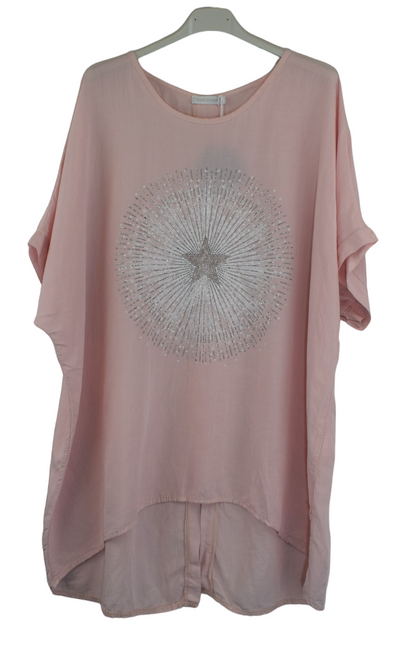 Ladies Italian Lagenlook Star Diamante Tunic Oversized Boxy  Top