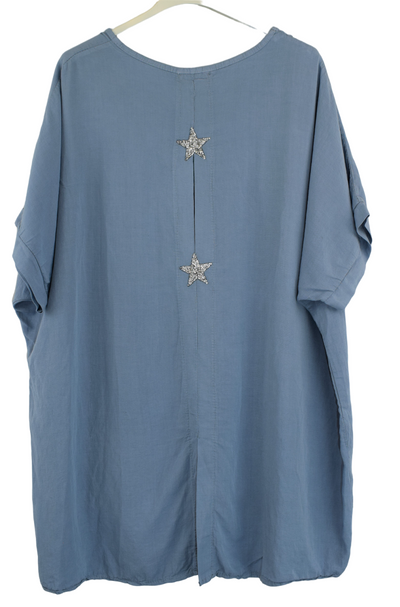 Ladies Italian Lagenlook Star Diamante Tunic Oversized Boxy  Top