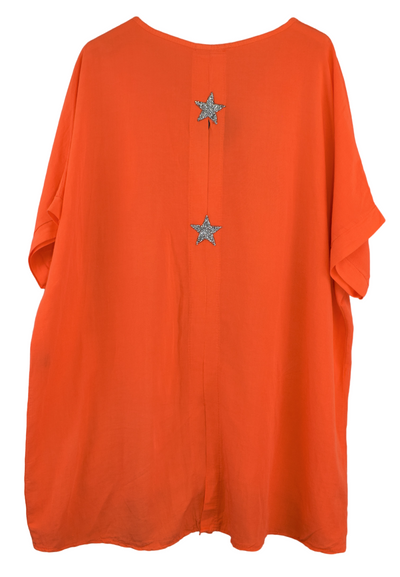 Ladies Italian Lagenlook Star Diamante Tunic Oversized Boxy  Top