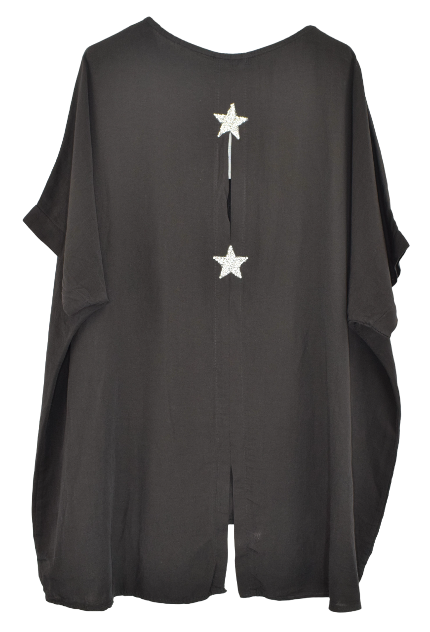 Ladies Italian Lagenlook Star Diamante Tunic Oversized Boxy  Top