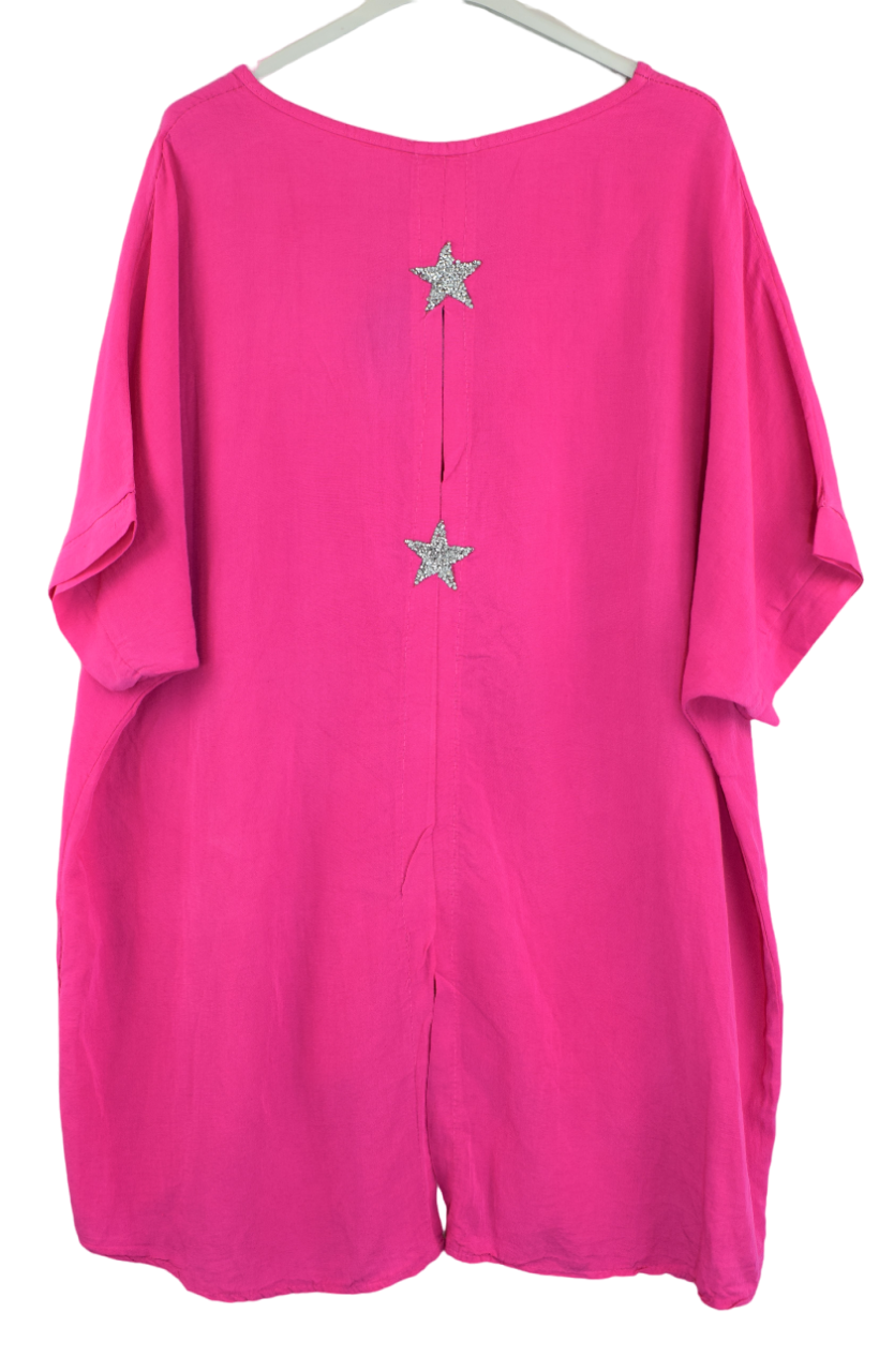 Ladies Italian Lagenlook Star Diamante Tunic Oversized Boxy  Top