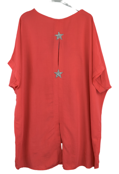 Ladies Italian Lagenlook Star Diamante Tunic Oversized Boxy  Top