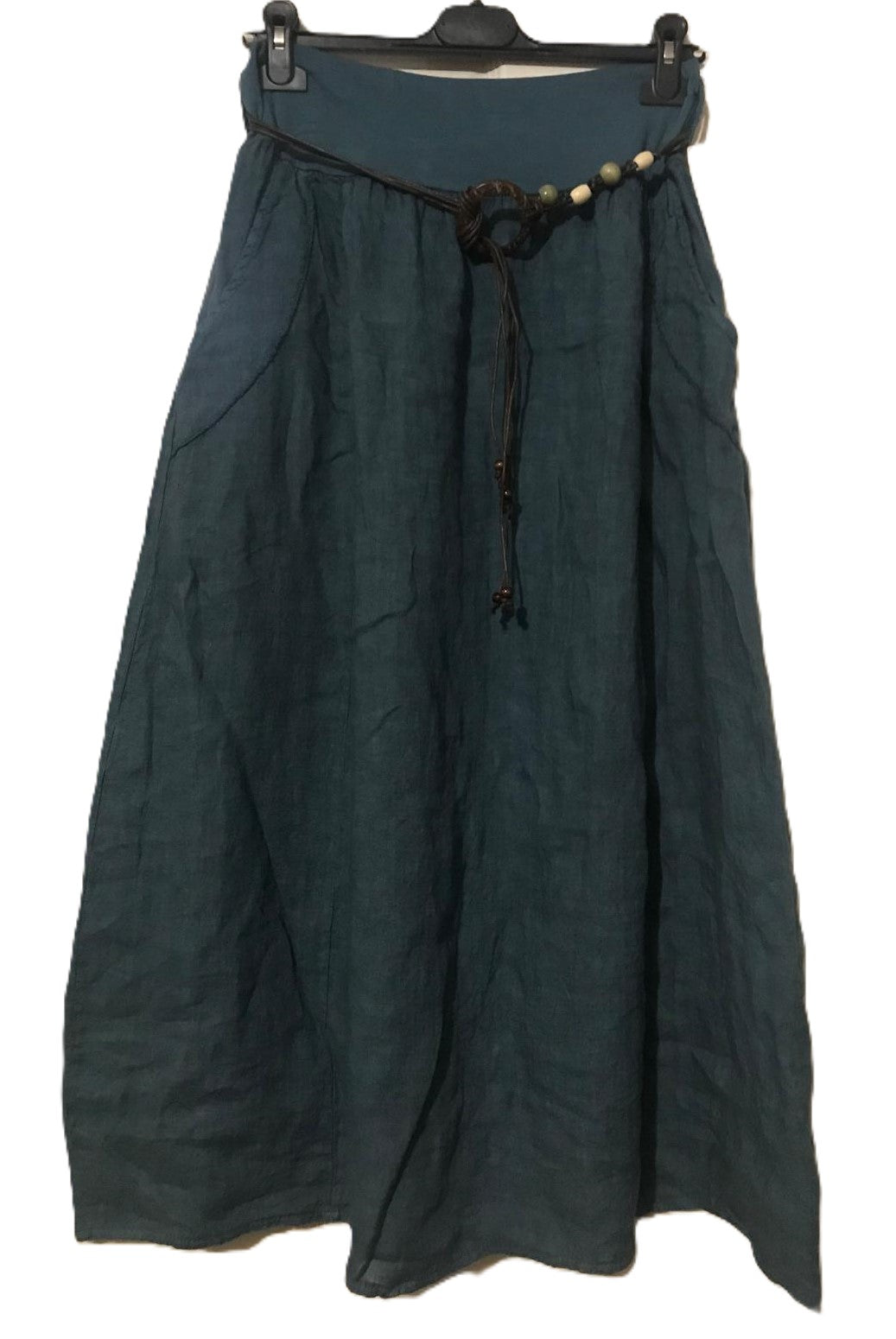 Italian Lagenlook Linen Skirt Lightweight Summer Elasticated Skirt with Fashion Belt