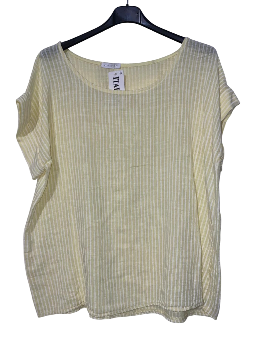 Striped Women's Summer top cotton lightweight Blouse casual loose Hand made short sleeves baggy shirt one size Italian lagenlook cotton shirt