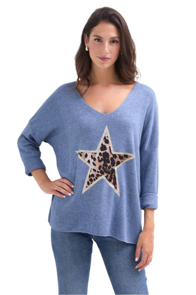 Italian Lagenlook Animal Print Star Wool Blend Top Autumn / Winter Collection