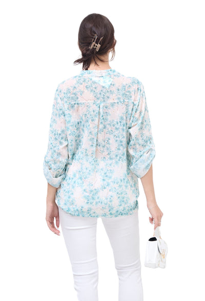 Italian Lagenlook Floral Blouse Knot Front Button Through Shirt Long Sleeve Summer Top