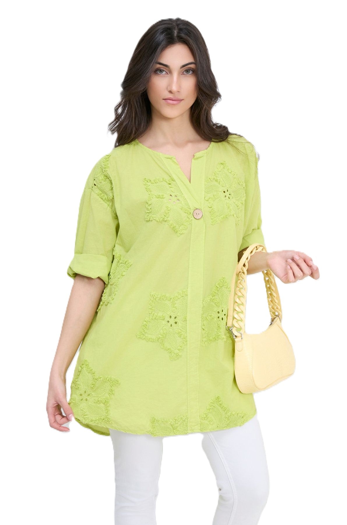 Italian Lagenlook Cotton Lightweight Floral Broderie Star Embroidery Summer Tunic Top