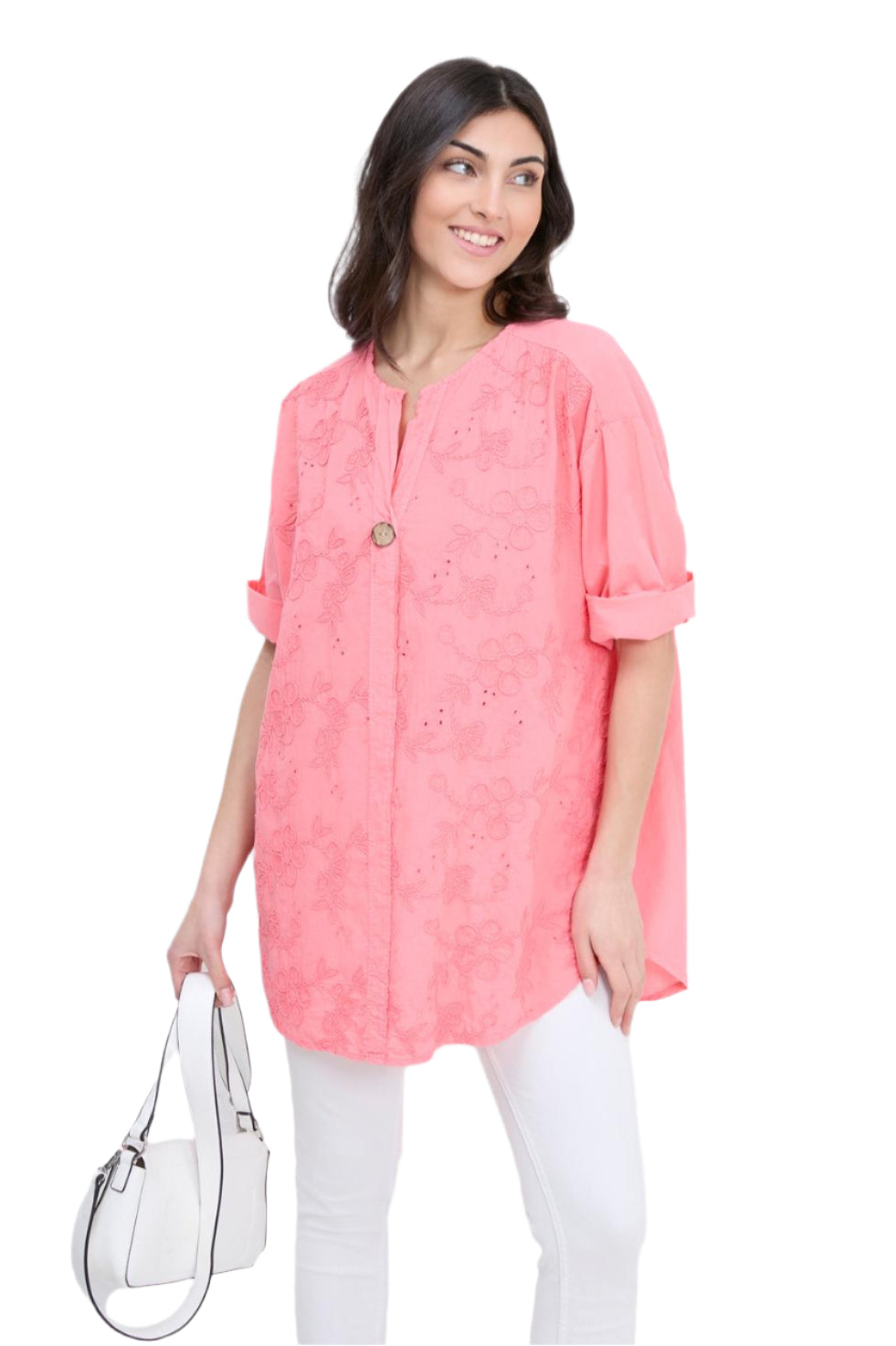 Italian Lagenlook Intricate Embroidered Lightweight Cotton Summer Tunic Top