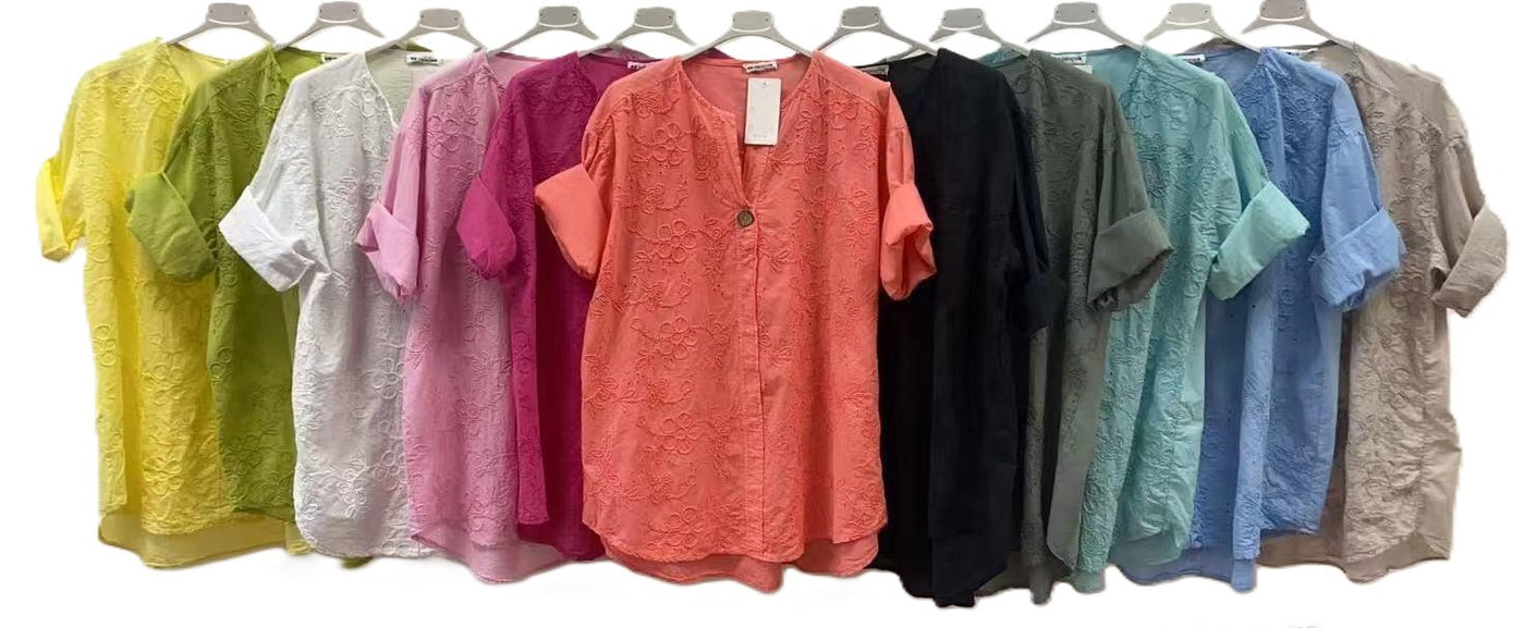 Italian Lagenlook Intricate Embroidered Lightweight Cotton Summer Tunic Top