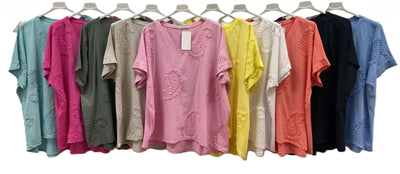 Paisley Embroidered Broderie Cotton Top Women's Casual Summer Top T-shirt Tee