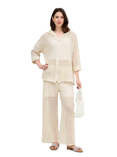 Italian Lagenlook Mesh Zip Through Fishnet Hoodie Summer Hooded Crochet Top