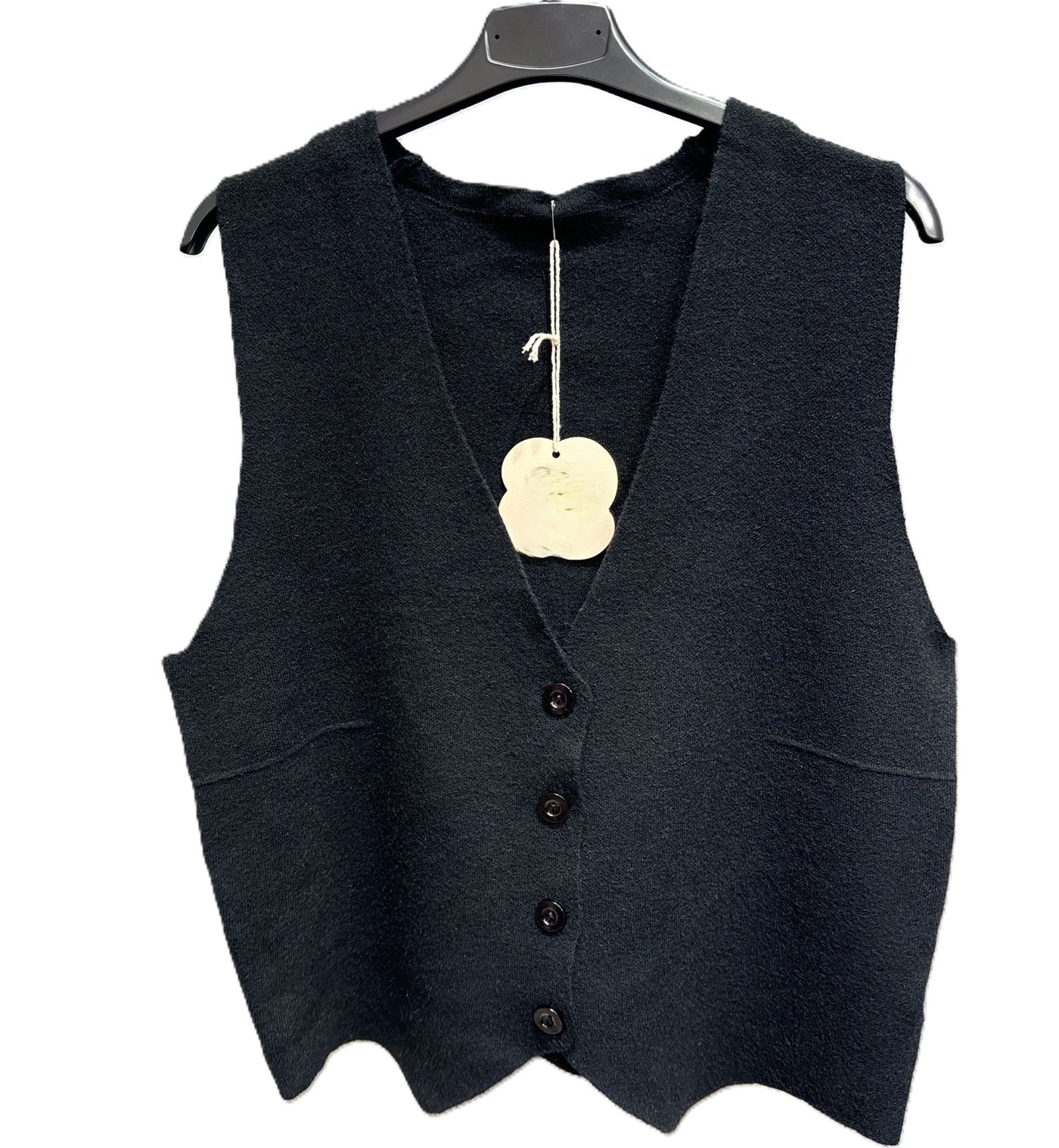 Italian Lagenlook Plain Soft Knit Button Through Waistcoat