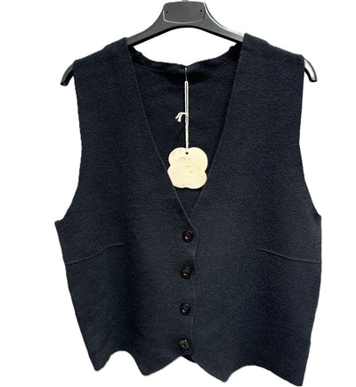 Italian Lagenlook Plain Soft Knit Button Through Waistcoat