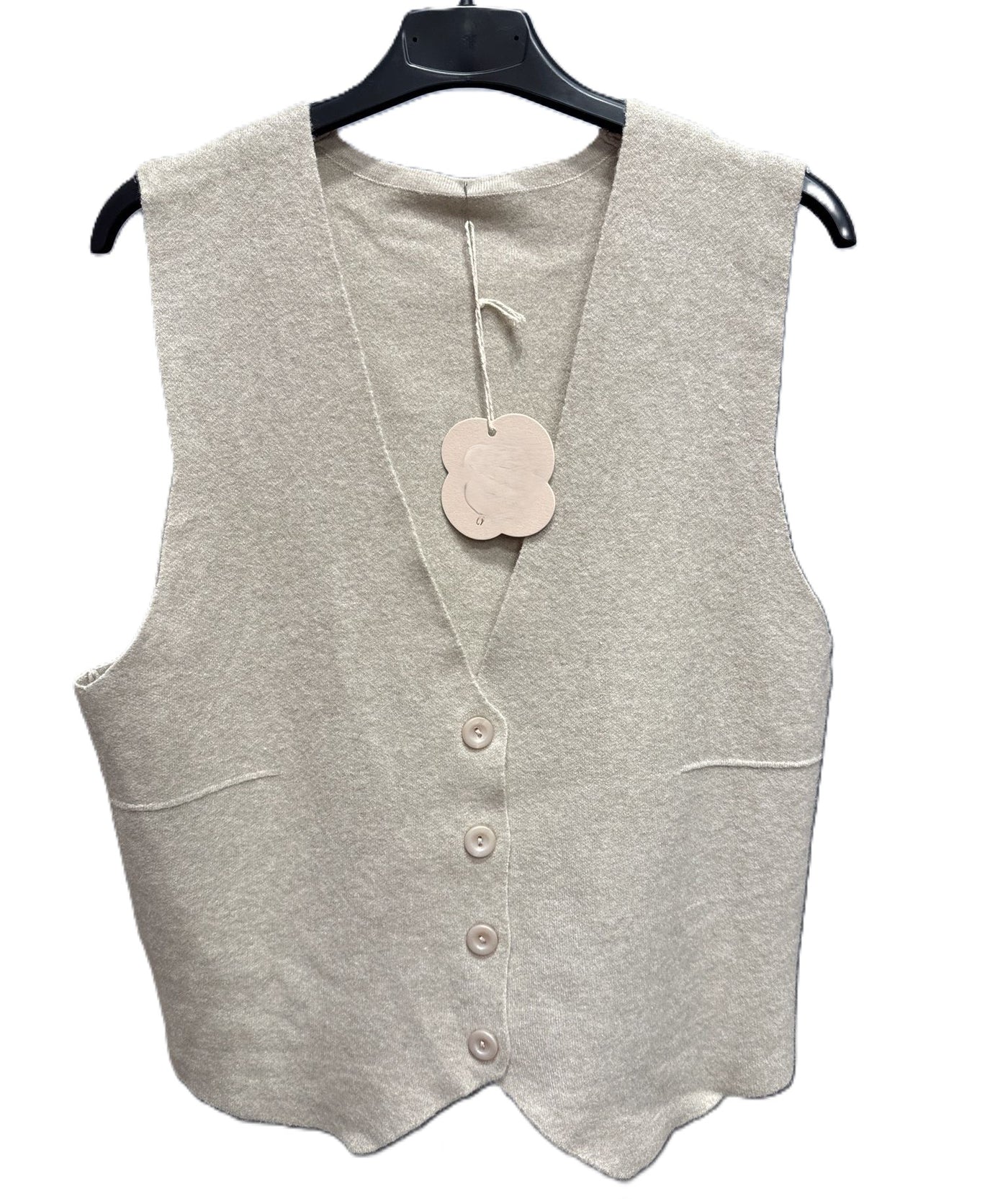 Italian Lagenlook Plain Soft Knit Button Through Waistcoat