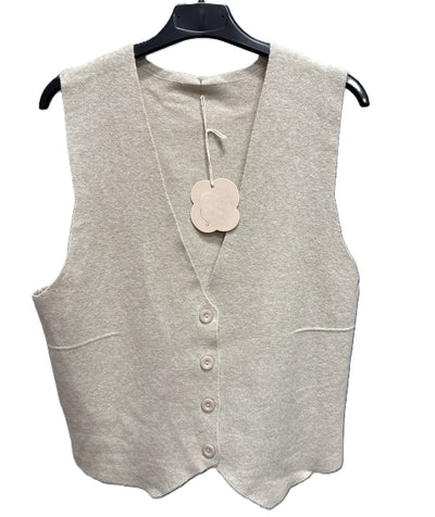 Italian Lagenlook Plain Soft Knit Button Through Waistcoat