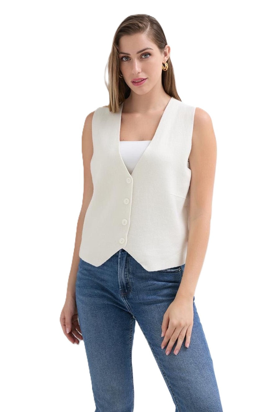 Italian Lagenlook Plain Soft Knit Button Through Waistcoat