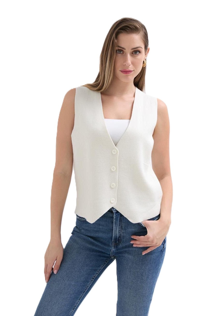 Italian Lagenlook Plain Soft Knit Button Through Waistcoat