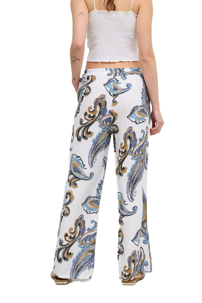 Italian Lagenlook Paisley Print Wide Leg Casual Summer Trousers Elasticated Waist