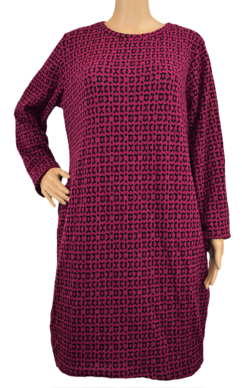 Ladies Italian Lagenlook Monochrome Print Soft Round Neck Tunic Top Dress