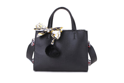 Women's Hand Bag With Silk Tie & Pom Pom