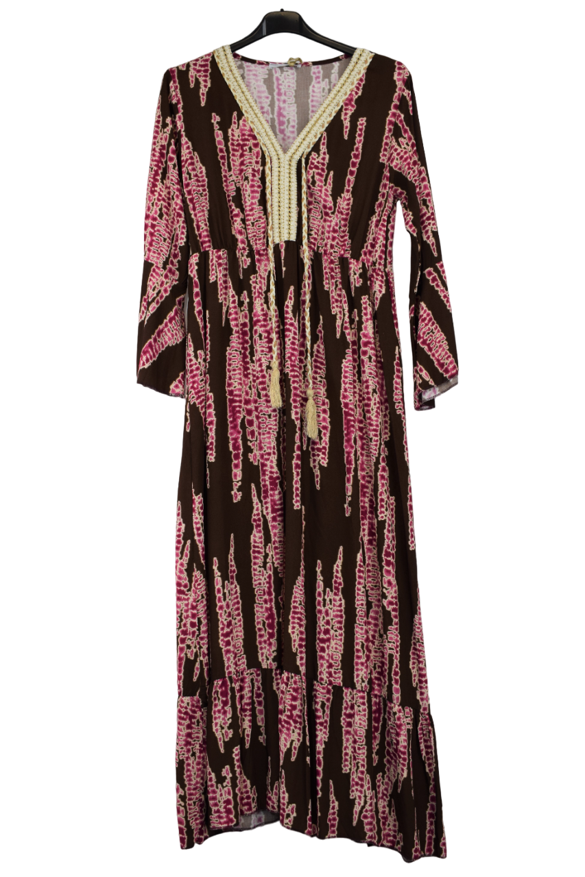 lagenlook maxi dress Ladies Italian Lagenlook Tie Dye Maxi Dress Tasselled with Long Flared –  Glitzee