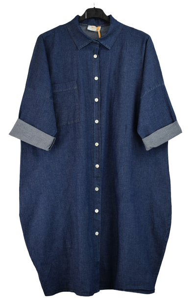 NEW Ladies Italian Lagenlook Denim Shirt Dress