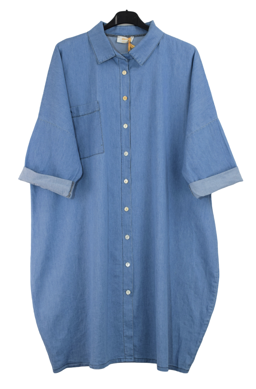 NEW Ladies Italian Lagenlook Denim Shirt Dress