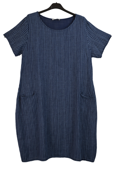 Ladies Italian Lagenlook Lightweight Cotton Stripe Tunic Summer Dress SS24