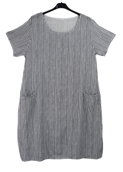 Ladies Italian Lagenlook Lightweight Cotton Stripe Tunic Summer Dress SS24