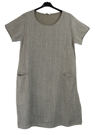 Ladies Italian Lagenlook Lightweight Cotton Stripe Tunic Summer Dress SS24