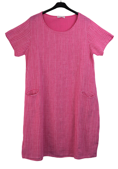 Ladies Italian Lagenlook Lightweight Cotton Stripe Tunic Summer Dress SS24