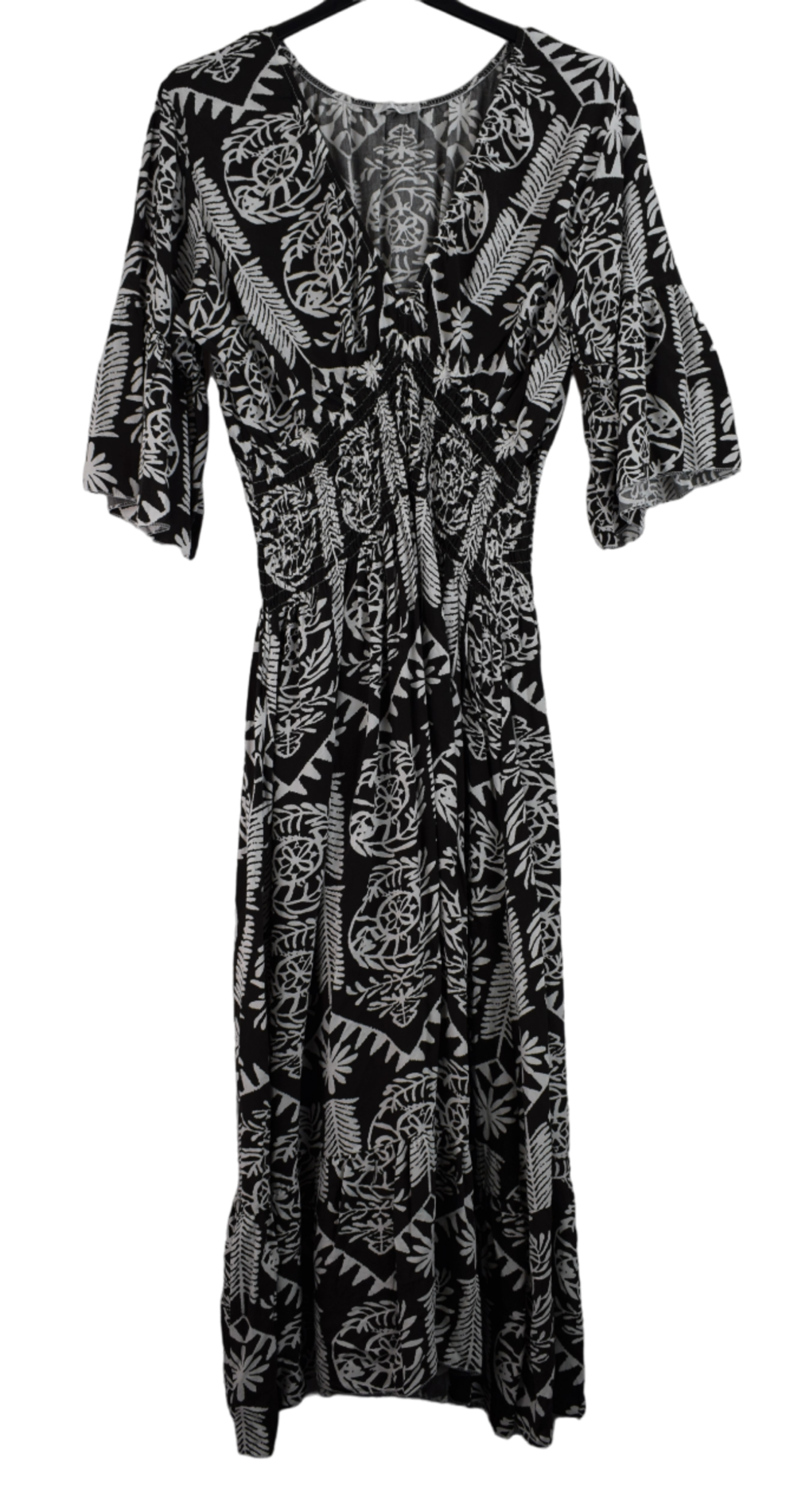 Ladies Italian Lagenlook Quirky Print Flare Sleeve Summer Maxi Dress