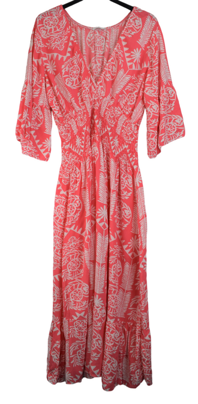 Ladies Italian Lagenlook Quirky Print Flare Sleeve Summer Maxi Dress