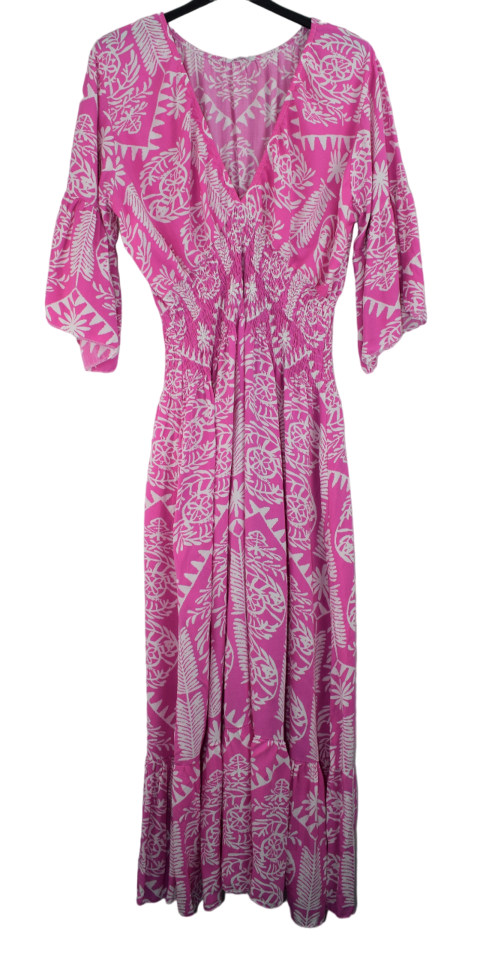 Ladies Italian Lagenlook Quirky Print Flare Sleeve Summer Maxi Dress