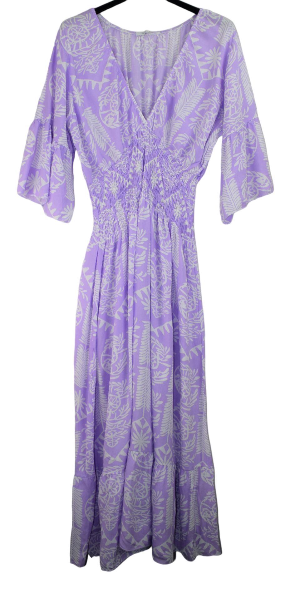 Ladies Italian Lagenlook Quirky Print Flare Sleeve Summer Maxi Dress