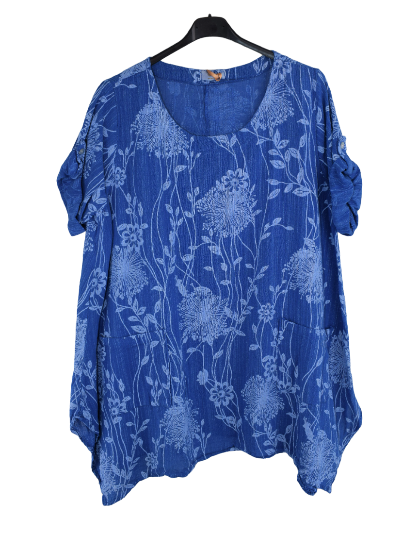 Ladies Italian Cotton Floral Print Asymmetric Tunic with Pockets